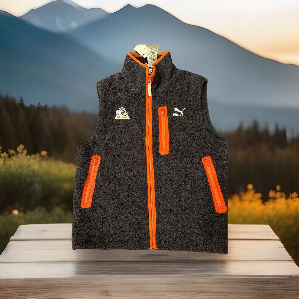 Puma The Never Worn Ii Sherpa Full Zip Vest Mens Size M Athletic Navy/Orange